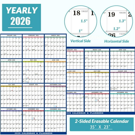 HBBKVI 2026 Wall Calendar Double-Sided Reversible & Erasable for Home Office, Laminated Foldable with 2 Pens