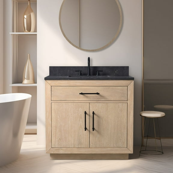 Vanity Art 36" Single Bathroom Vanity with Sink, Freestanding Bath Storage Cabinet with Black Limestone Top