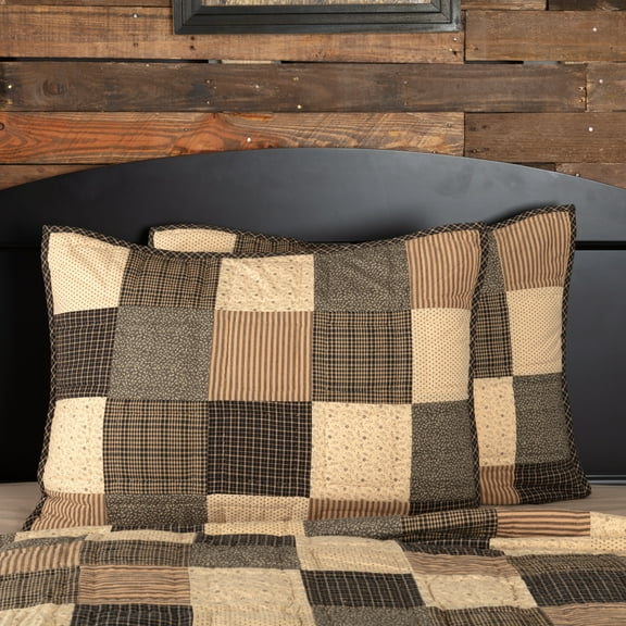 Country Black Primitive Bedding Prim Grove Cotton Hand Quilted Patchwork Sham, Choose your size