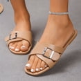thumbnail image 4 of Domuza Sandals For Women 2026 Summer Flats Comfortable Wide Width Cute Slides Womens Casual Walking Beach PU Leather Shoes Camel 10（EU-43）, 4 of 7