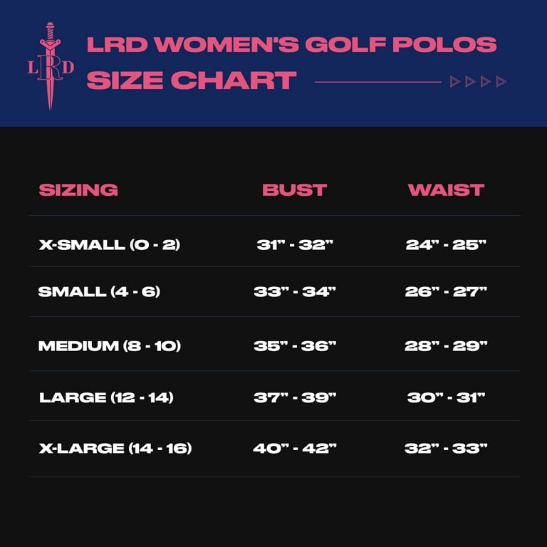 Womens golf top shirts size chart