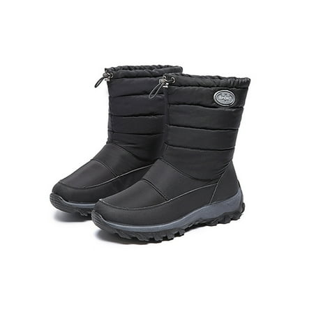 

Lacyhop Womens Mid Calf Boot Slip On Snow Boots Plush Lined Winter Warm Shoes Hiking Wide Width Comfortable Black US 8