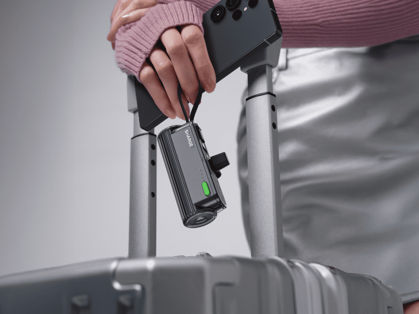 SHARGE Flow Mini 2 Power Bank with Built-in Cable 22.5W Max Portable Charger for Travel, Fast Charging Battery Pack with iOS and USB-C Connector for iPhone 16/15/14, Galaxy, Google, and More