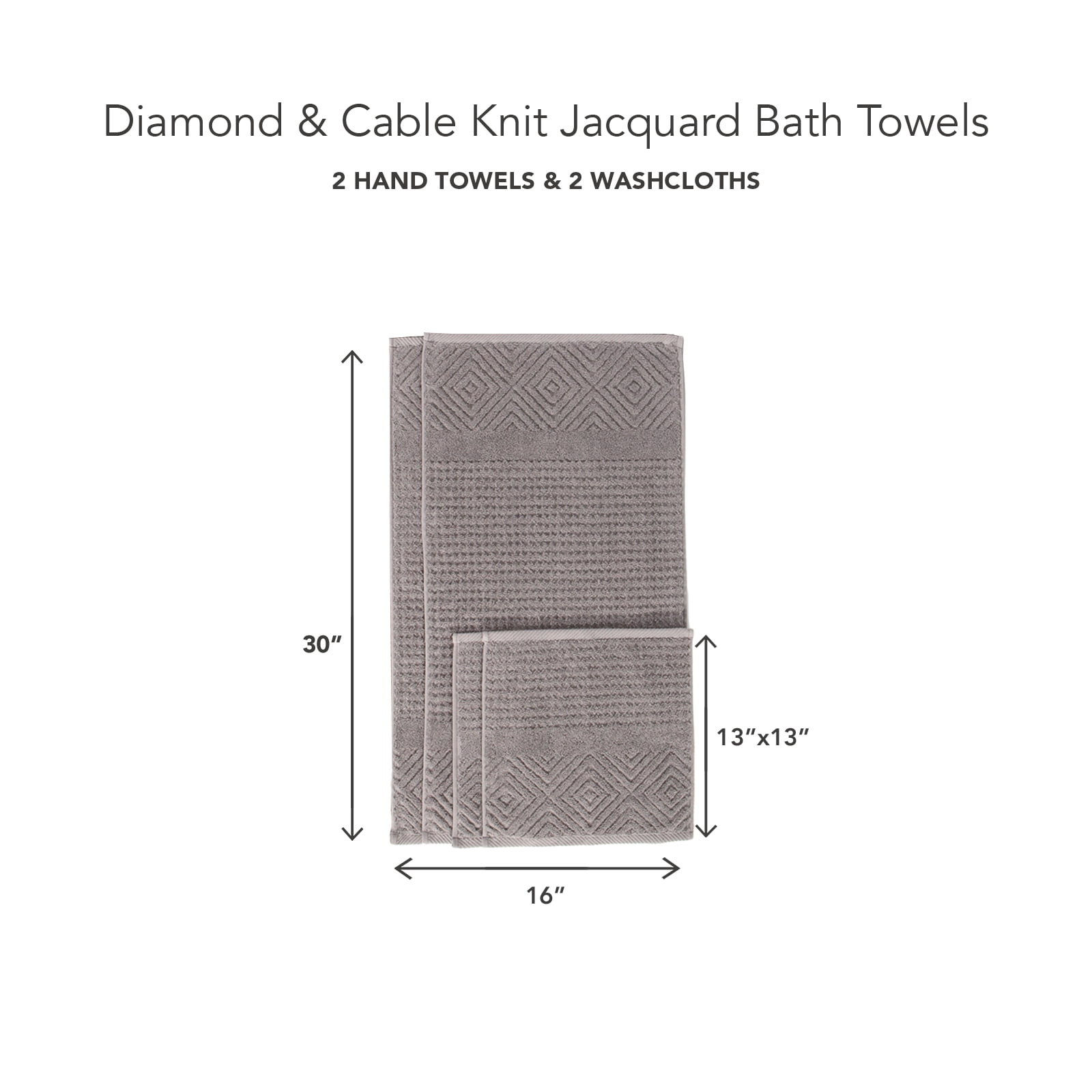 Texere 100% Organic Cotton Diamond Jacquard Towel Sets, Cathedral Gray (2 Hand & 2 Face Towels)