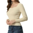 thumbnail image 4 of INSPIRE CHIC Chandail pour Femmes Ajusté à Manches Longues Col Cœur Tricoté TP Beige, 4 of 5