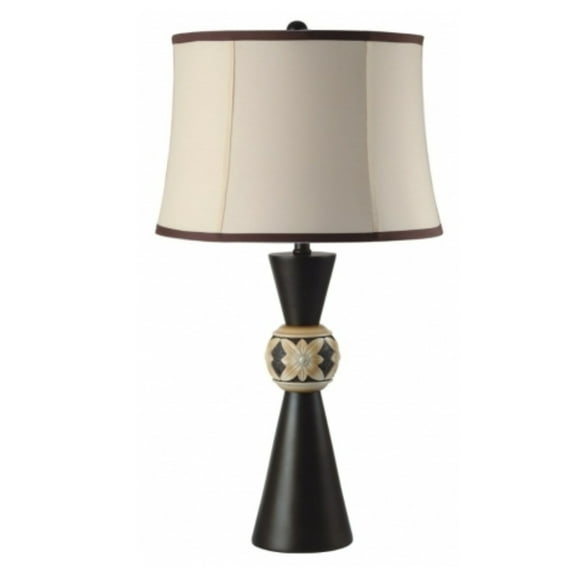 NEW Painted Espresso & Beige Base, Cream & Brown Fabric Shade, Socket Switch, 29" Table Lamp 8170