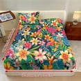 thumbnail image 3 of ZIATUBLES 3 Pcs Twin Size Sheet Set, Tropical Flower Leaf Printed Soft Comfort Bedding Sets with 1 Fitted Sheet and 2 Pillowcases, Cooling Cozy All-Season Bed Sheets, 3 of 9