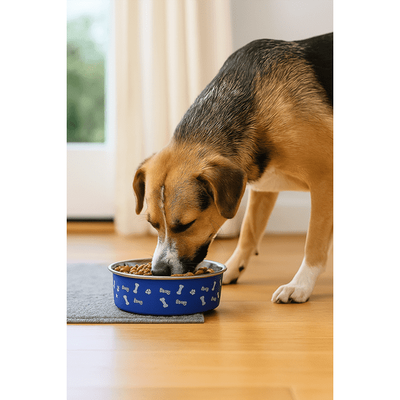 PAWPOURRI Printed Blue Print Anti-Skid Stainless Steel Water and Food Feeding Bowl for Adult Dogs, Puppies, Cats |Stainless Steel | Anti-Skid | Easy to Clean Pet Feeder, 950ml