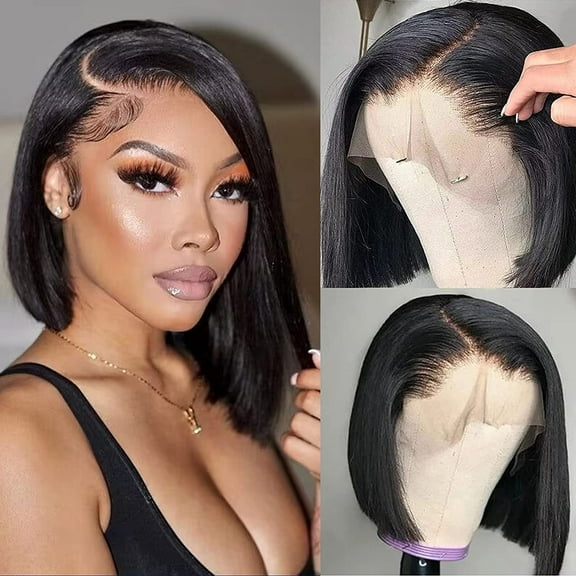 UTOURS Hair Short Bob Wigs Human Hair 13x4 Lace Front Wigs Brazilian Virgin Human Hair Straight Bob Lace Front Wigs for Black Women Pre Plucked with Baby Hair Natural Black Color (12 inch)