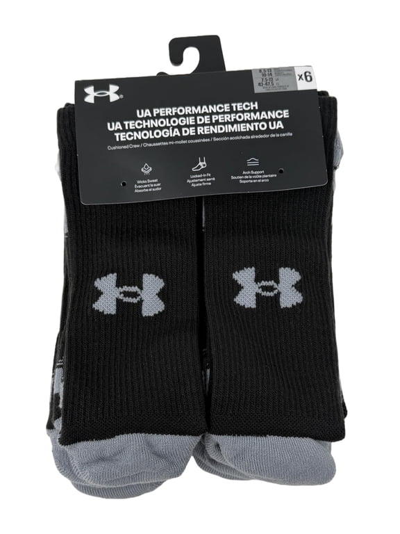 Men's Perf Tech Cushioned Crew Socks - 6 Pk X-Large Black