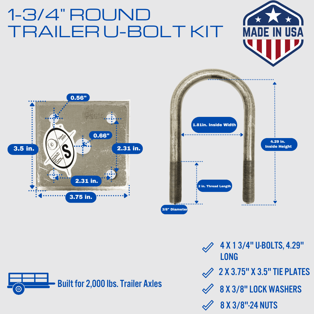 SOUTHWEST WHEEL USA Made Greaseable 2,000 lbs. Trailer Axle Suspension Kit Incl. Leaf Springs, Shackle & U-Bolt kit