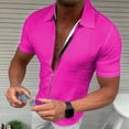 thumbnail image 2 of LIIPEE Men Shirts Casual Solid Color Lapel Short Sleeve Zipper Shirt Male Fashion Regular Fit Tops Comfortable Breathable Soft Summer Beach Shirts,Pink,XXL, 2 of 6