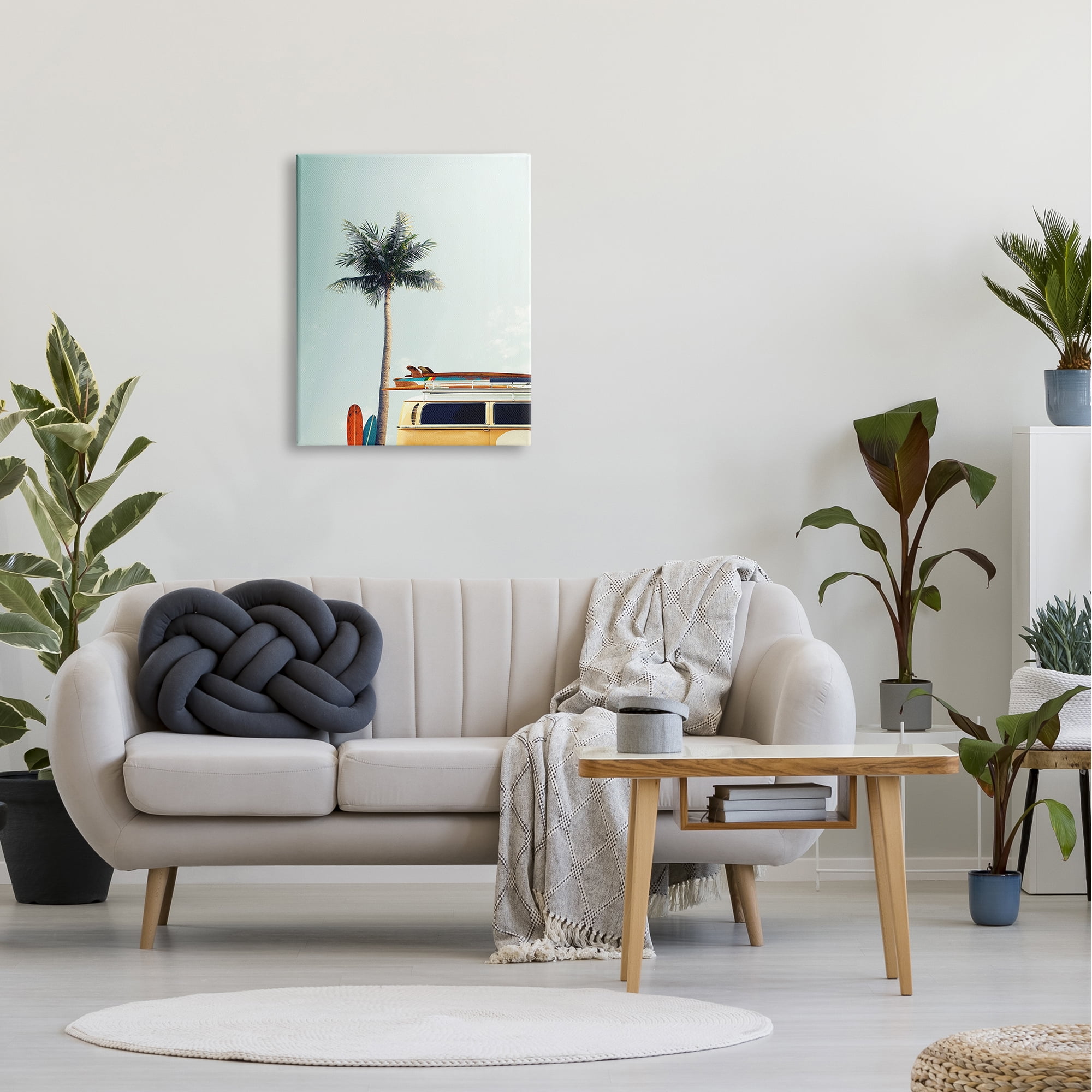 The Stupell Home Decor Collection Surf Bus Yellow With Palm Tree Photography Canvas Wall Art
