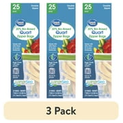 (3 pack) Great Value Clear Reclosable Double Zipper Quart Bags, Made with Bio-Based Materials, 25 Count
