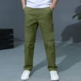 thumbnail image 2 of ZXLBBD Boys' Straight Leg Cargo Pants Elastic Waist Slim Fit Comfortable Solid Color Dress Pants for Kids School Fashion Casual Daily Wear,Army Green,Size 3 Y-4 Y, 2 of 7
