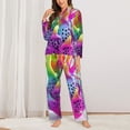 thumbnail image 2 of Salouo Colorful Glitter Dagon Fruit Pattern Women's Pajamas Set Long Sleeve Button Down Sleepwear Soft Pj Lounge Sets for women 2 Piece Pjs Set with Long Pants-Large, 2 of 7