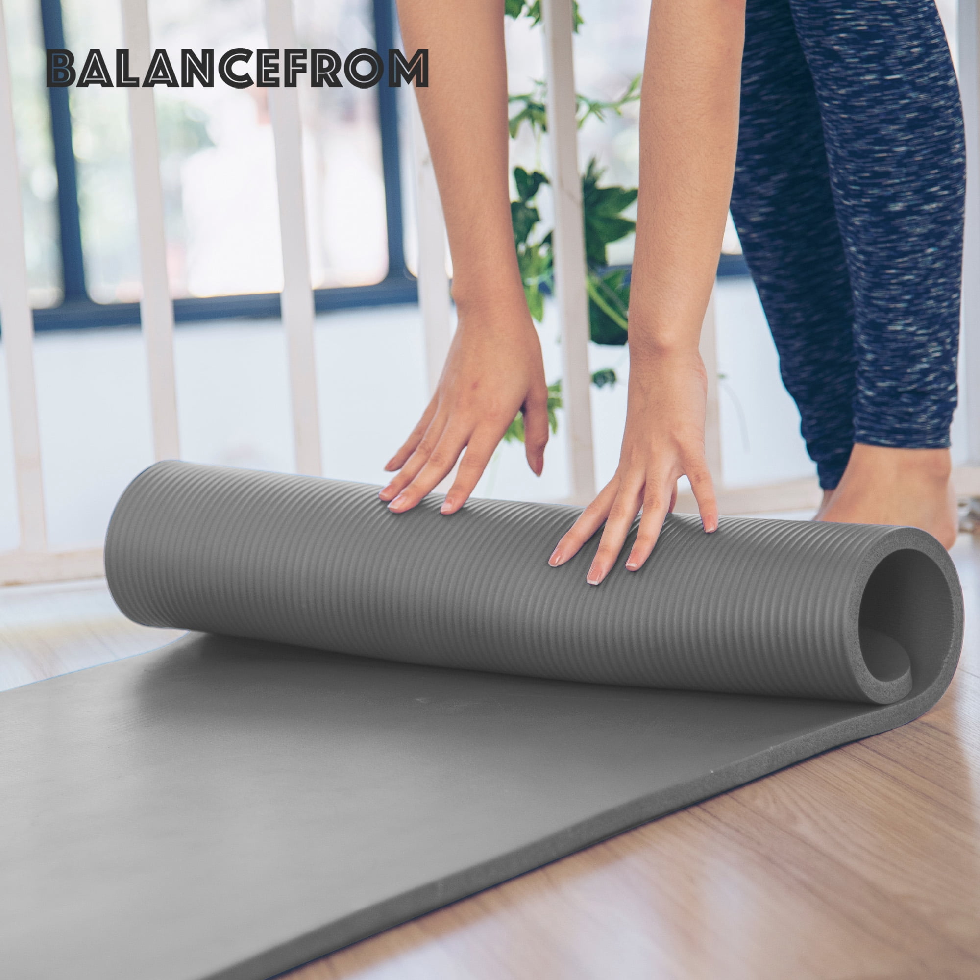 BalanceFrom All-Purpose 1-Inch Extra Thick High Density Anti-Tear Exercise Yoga Mat with Carrying Strap, Gray