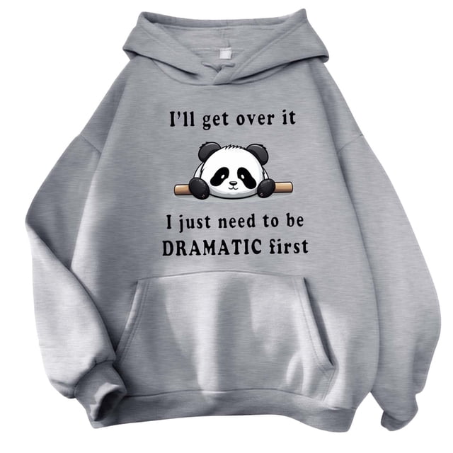 Gibobby Sudaderas universitarias con capucha Sudadera con capucha con estampado de panda y para mujer con bolsillo con cordón (Gris, S)