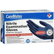 CareMates Powder-Free Nitrile Examination Gloves, Small, 50 Count
