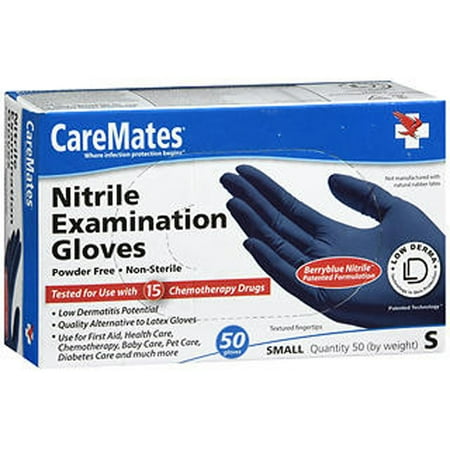 CareMates Powder-Free Nitrile Examination Gloves, Small, 50 Count