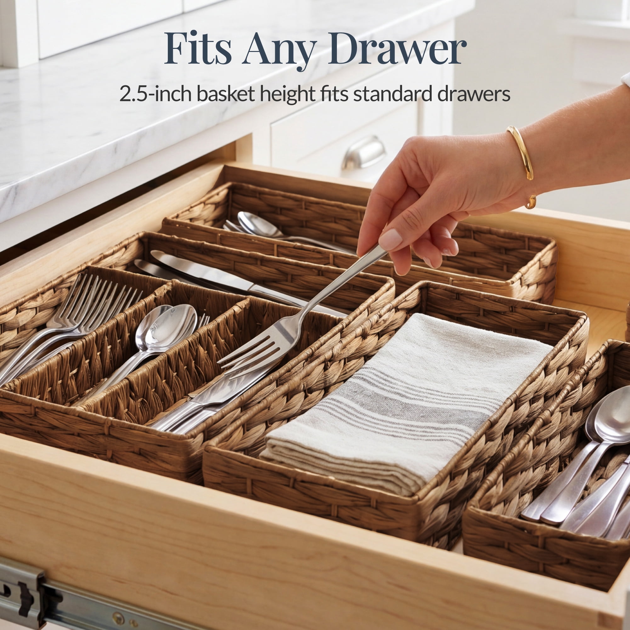 Best Choice Products 5PC Flatware Organizer Set, Woven Modular Silverware & Utensil Drawer Organizer Trays - Chestnut