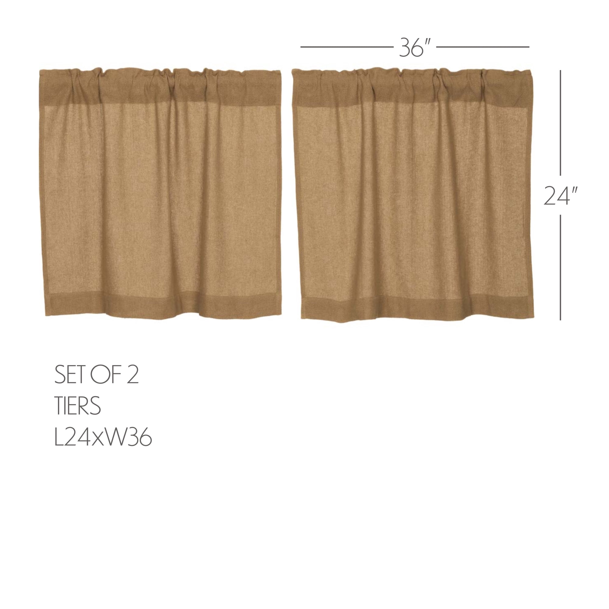 VHC Brands Farmhouse 24"x36" Tier Pair Tan Rod Pocket Kitchen Window Curtains