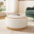 thumbnail image 2 of 29" Round Boucle Storage Ottoman with Reversible Lid and Solid Wood Legs | Modern Coffee Table Footrest for Living Room, No Assembly Required, 2 of 10