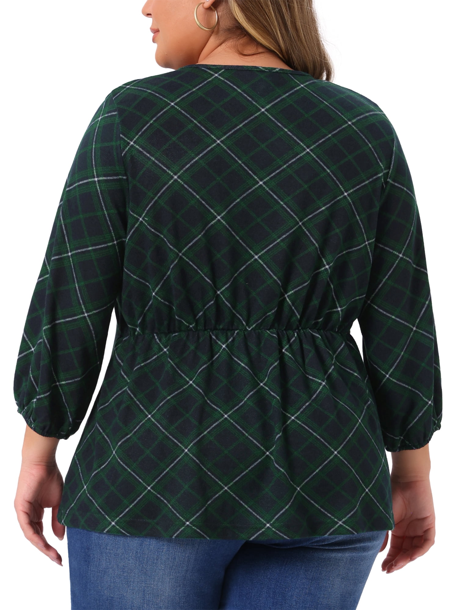 DARING DIVA Women's Plus 3/4 Sleeve V Neck Tunic with Decorative Buttons 2X Green