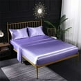 thumbnail image 1 of Juego de cama de satén de seda de 4 piezas con sábana bajera, sábana encimera, almohada, transpirable, suave y cómodo, color morado (completo), 1 of 5