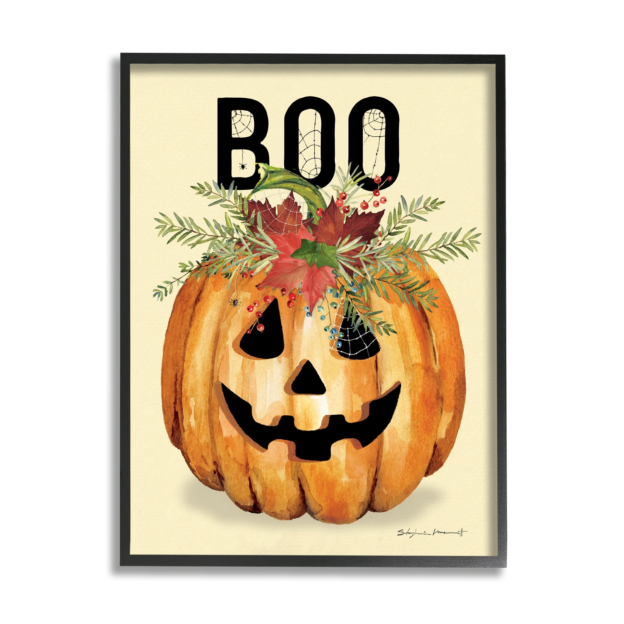 Stupell Industries Boo Seasonal Halloween Flowers Holiday Painting White Framed Art Print Wall Art