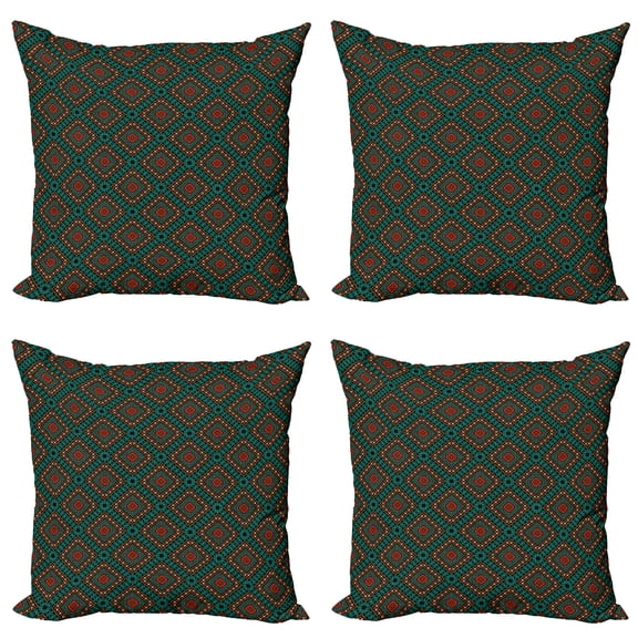 Ambesonne Ethnic Throw Pillow Cover 4 Pack, Retro Shape, 18", Coral Teal Black