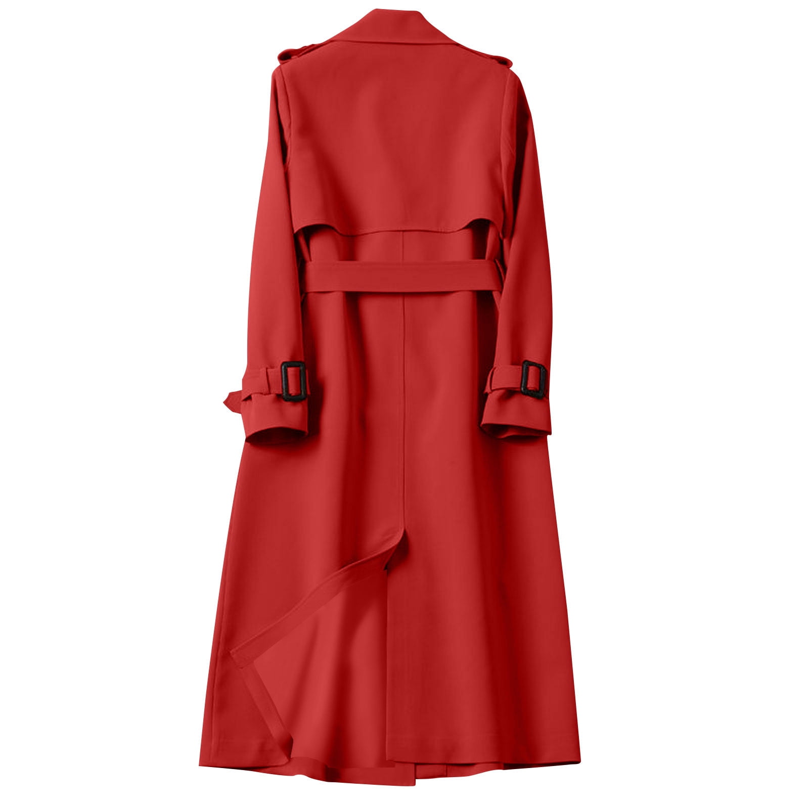 Women's Double Breasted Long Trench Coat Belted Notch Lapel Overcoat Windproof Classic Commuting Outerwear (XS, Red)