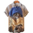 thumbnail image 3 of Camisa hawaiana con estampado 3D completo de gato para hombre, camisetas casuales de manga corta con botones para verano, camisas para hombre, 3 of 5