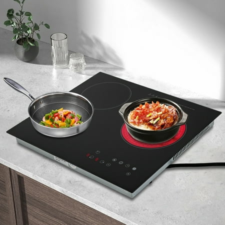2600W Black Countertop Electric Ceramic Cooktop 3 Burners Radiant Electric Stove Top for Kitchens Cabins Offices Hotels