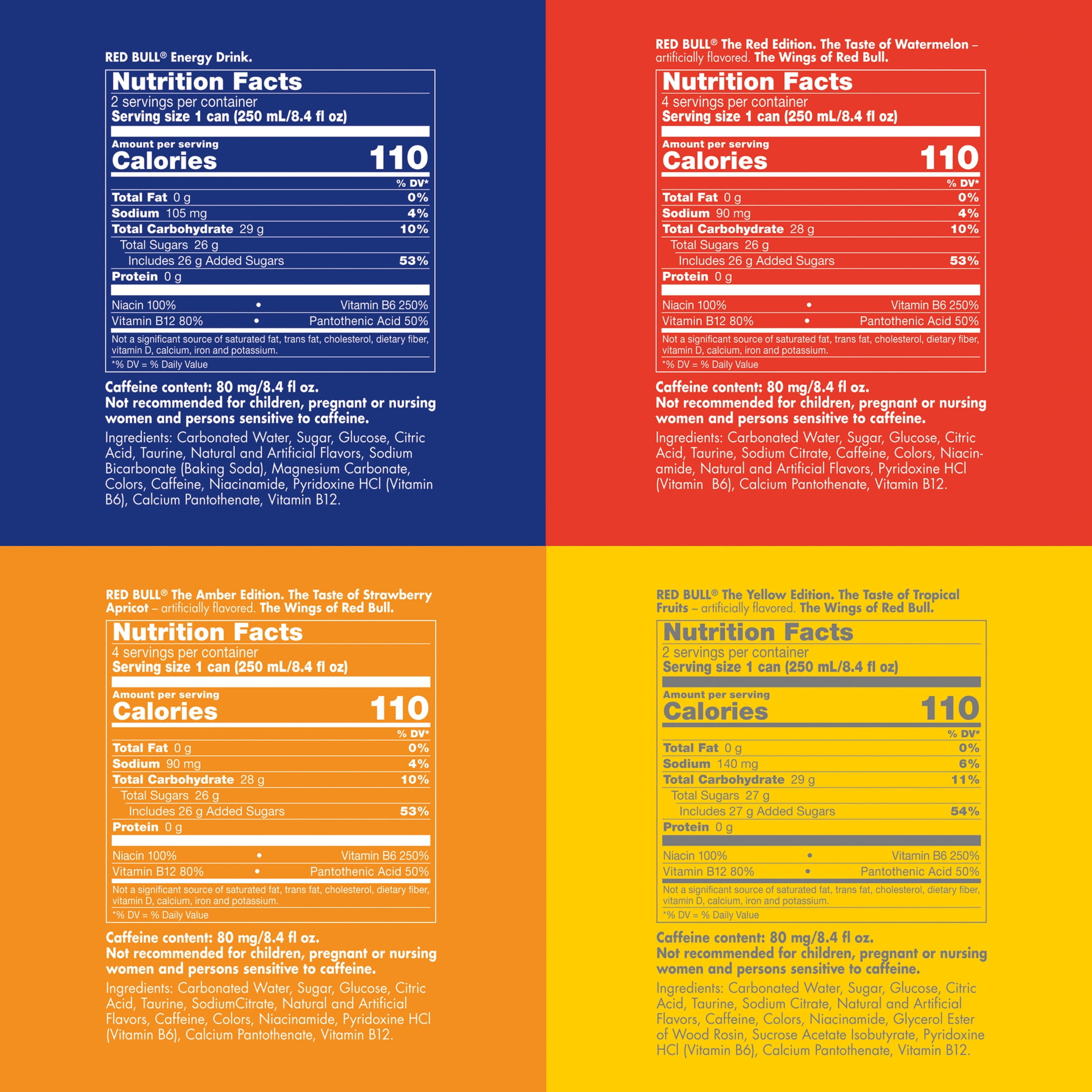 Red Bull Red, Amber, Yellow Edition Energy Drink Variety Pack, 8.4 fl. oz., Pack of 24 Cans