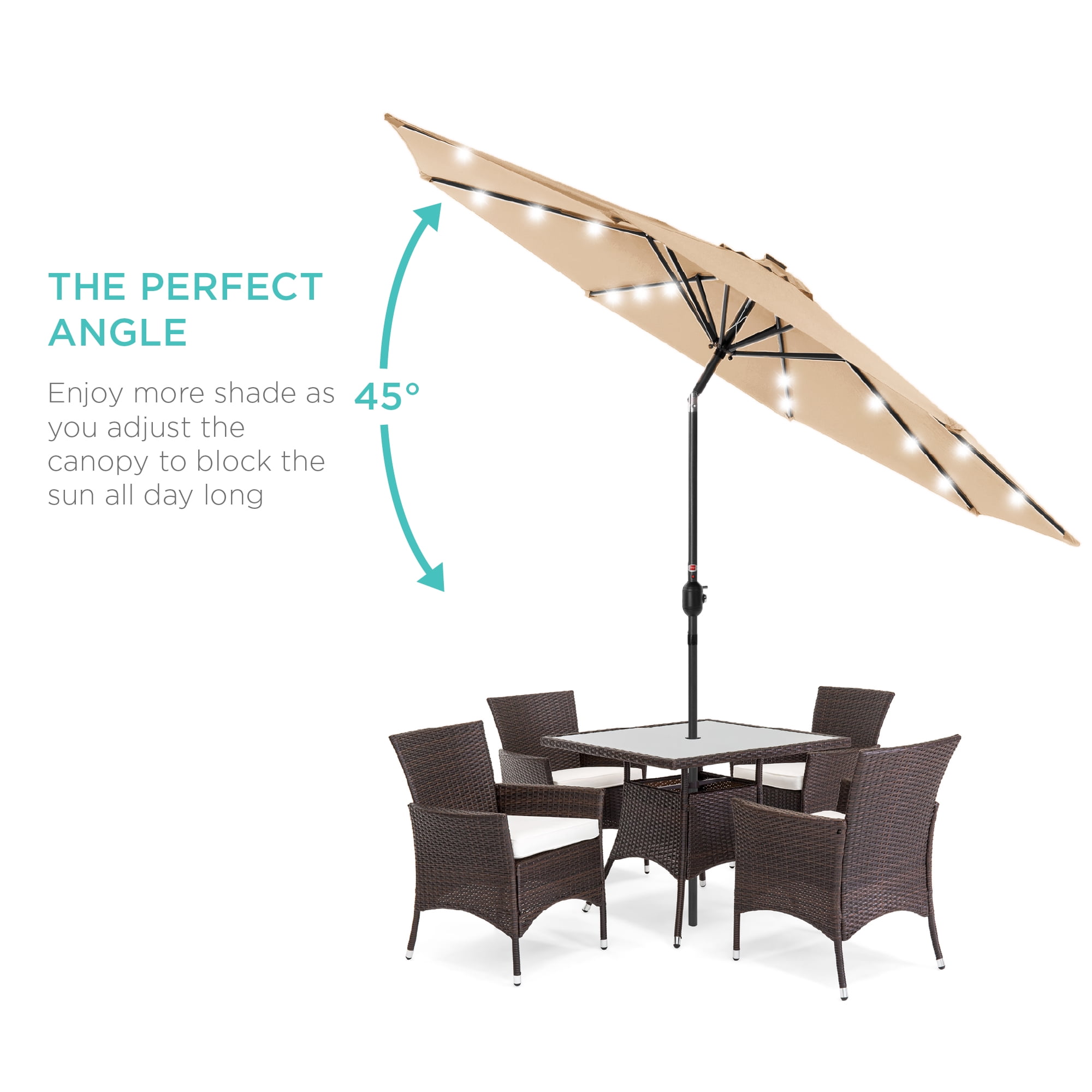 Best Choice Products 10ft Solar LED Lighted Patio Umbrella w/ Tilt Adjustment, UV-Resistant Fabric - Sand