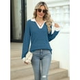 thumbnail image 3 of Women'S V Neck Sweaters Pullover Color Block Collar Long Sleeves Loose Fit Casaul Tunic Tops Shirts  Blue S, 3 of 8