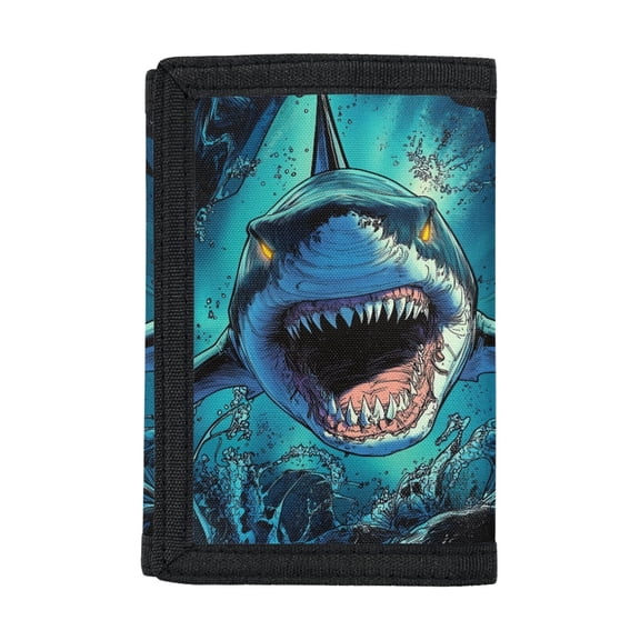 Chririnla Trifold Card Wallet Comic Great White Shark Foldable Children's Wallet for Outdoor, Stretch Polyester Portable Children Wallets