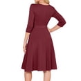 thumbnail image 6 of Women's Cocktail Dress Evening Dress 3/4 Sleeve Solid Color Vintage Wedding Guest Dress for Party Banquet Spring Fall,Wine,L, 6 of 6
