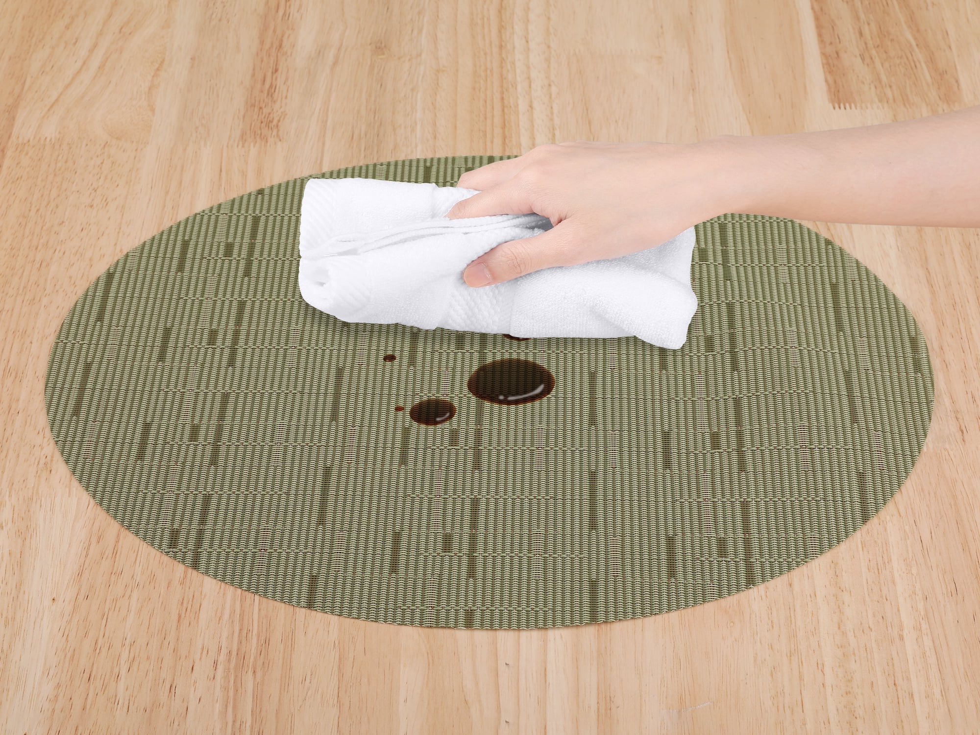 REGALWOVEN Placemats Set of 6 Oval Placemats for Kitchen Dining Table Decor Table Placemats Wipeable Table Mat Green 18*12.5Inch