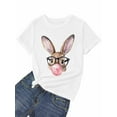 thumbnail image 7 of Women's T-Shirt Cute Rabbit Wearing Glasses Bubble Gum Short Sleeve Casual Tee Classic Crew Neck T Shirt for Women White, S, 7 of 7