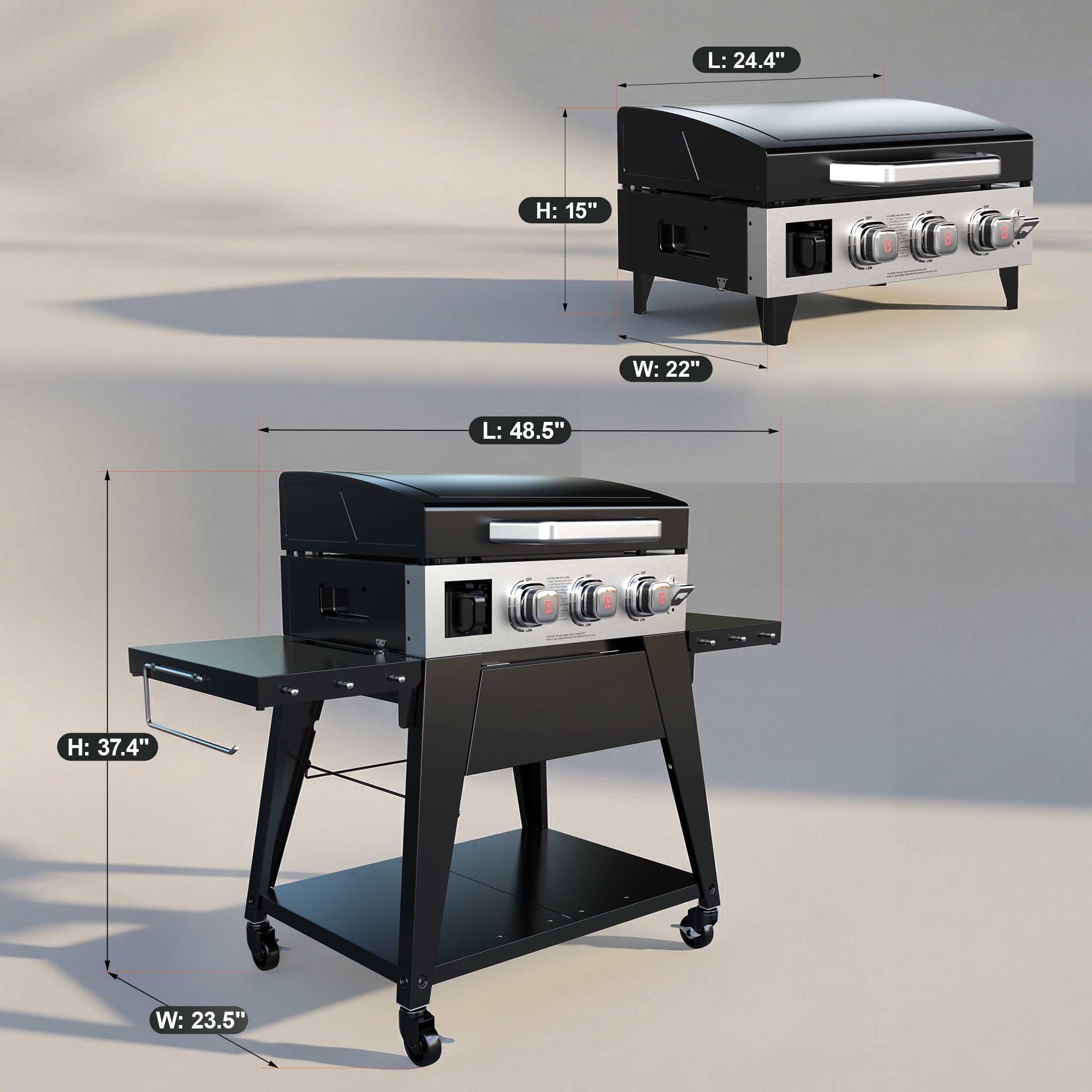 Fintex Adventure Ready Outdoor Griddle, 3-Burner Propane Flat Top Grill with Stand, 504 Sq. In，Black