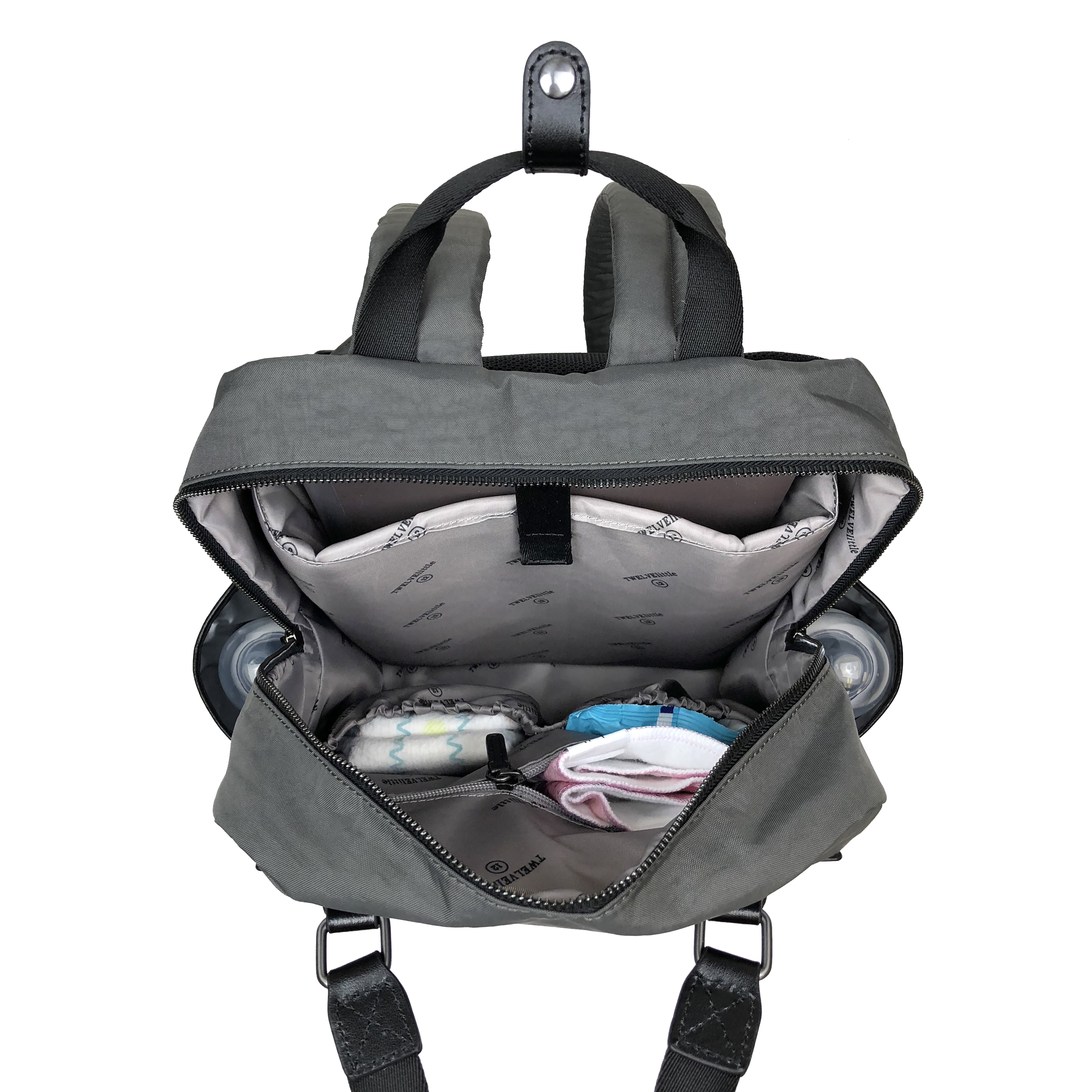 TWELVElittle Unisex Courage Backpack Diaper Bag Black with lap