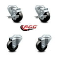thumbnail image 2 of 3.5 Inch Hard Rubber Wheel Swivel Bolt Hole Caster Set with 2 Brake SCC, 2 of 2