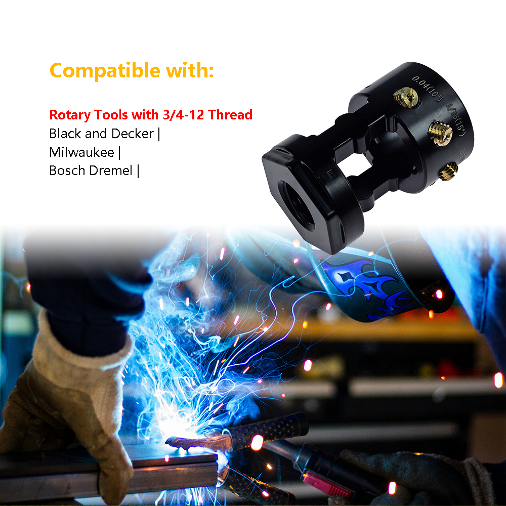 Aluminum Tungsten Electrode Sharpener Grinder TIG Welding Head Tool w/Cut-Off Slot, Connecting Rods, Grinding Disc | Fit for Black and Decker, Milwaukee, Bosch Dremel, Rotary Tools with 3/4-12 Thread