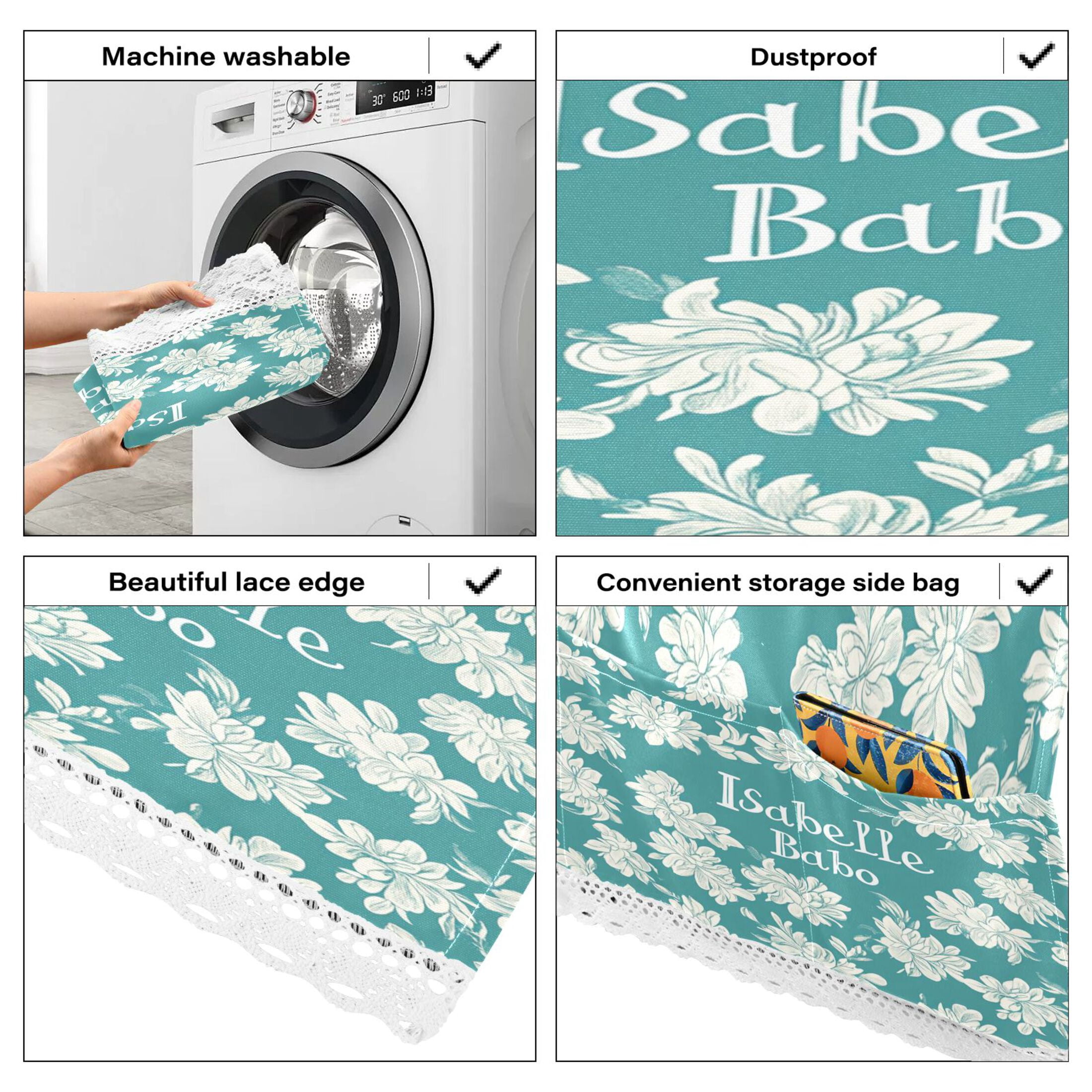 Isabelle BaboWasher and Dryer Covers Dust-Proof and Oil Resistant Fridge Cover with 4 Storage Pockets Washing Machine Top Cover for Laundry Kitchen Home 51.2 x 22 In