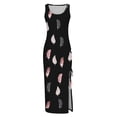 thumbnail image 4 of GaThRRgYP Women 2024 Summer Sleeveless Dresses,Women's Summer Sleeveless High Waist Printed Ribbed Drawstring Ruched Sexy High Slit Dresses Black L, 4 of 5