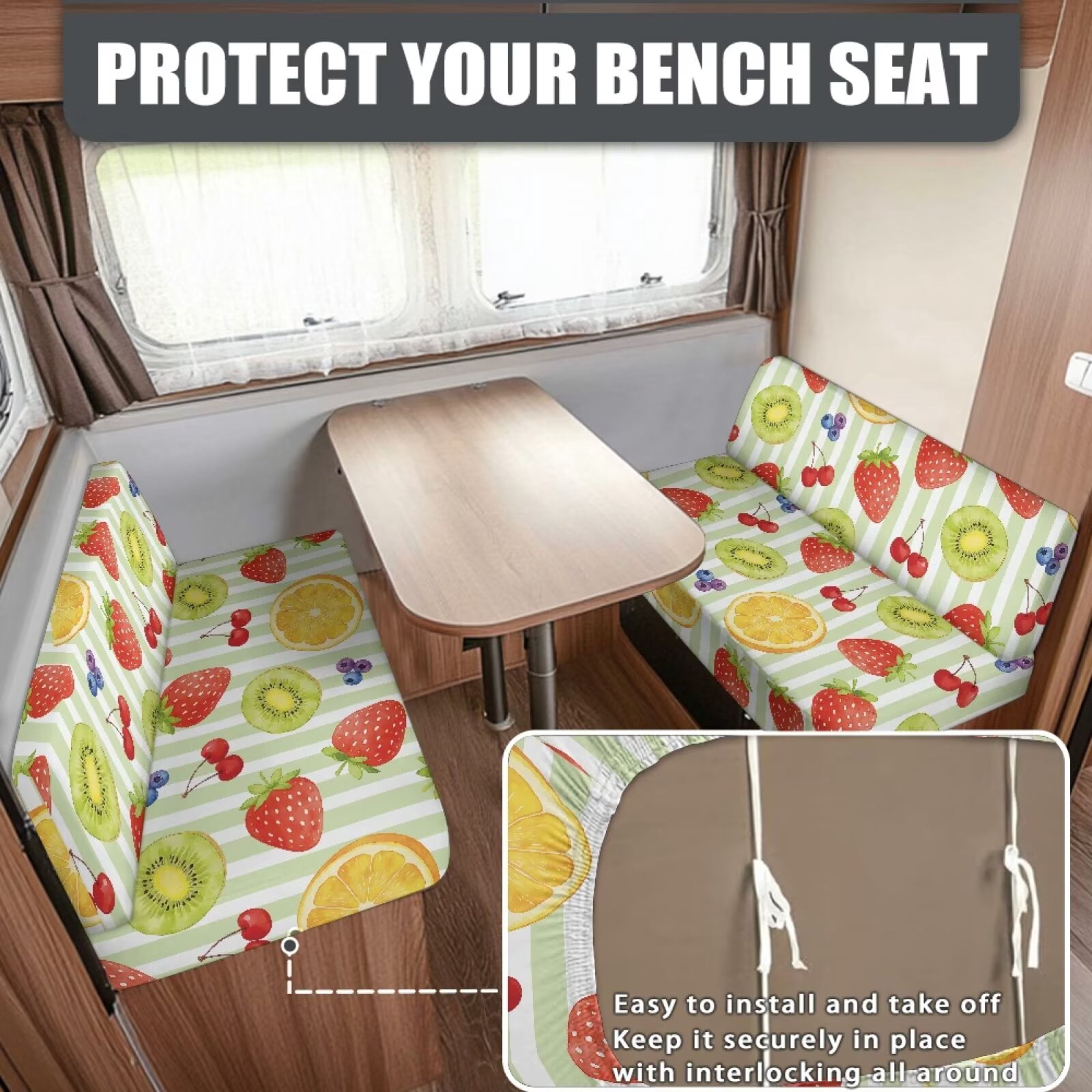 Psesaysky Dinette Seat Covers 2 Pcs Stretchable Camper Cushion Slipcover Colorful Fruits RV Couch Cover with Elastic Edge Non-Slip Sofa Slipcover for Travel Trailer RV Accessories