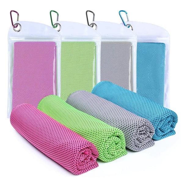 Paquete de 4 toallas refrescantes (101,6 x 30,5 cm), ideales para deportes de hielo, para el cuello, suaves, transpirables y de microfibra para gimnasio, entrenamiento, fitness y yoga. Azul cielo,