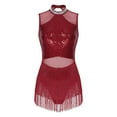 thumbnail image 3 of TiaoBug Women's Sleeveless Sequins Latin Leotard Tassel Dress Jazz Tango Fringed Dancewear Burgundy S, 3 of 7
